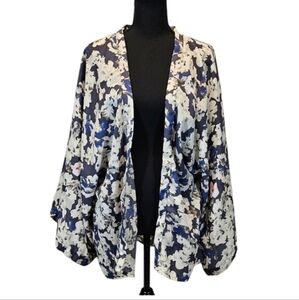 Sim & Sam Floral Wide Arm Sheer Open Front Short Kimono 100% Polyester Sz S/M